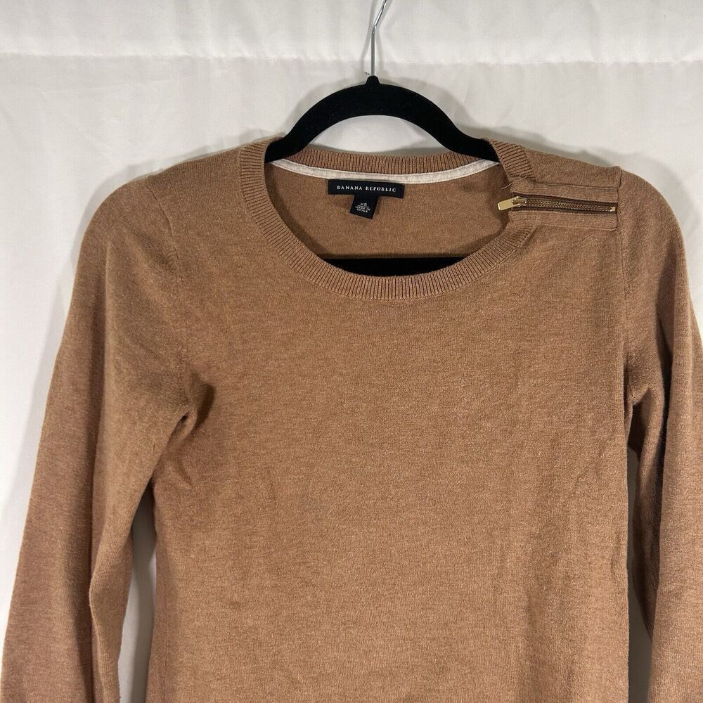 Banana Republic Wool Blend Sweater Women's XS Brown Elbow Pads Long Sleeve - Picture 2 of 8